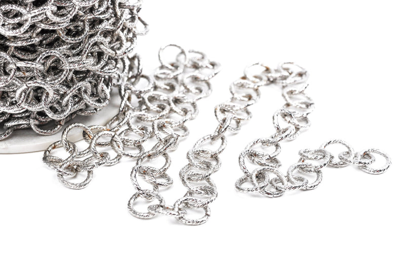 1 yard Silver Tone Cable Chain, Round Links are 10mm unsoldered, rope design texture, fch0221