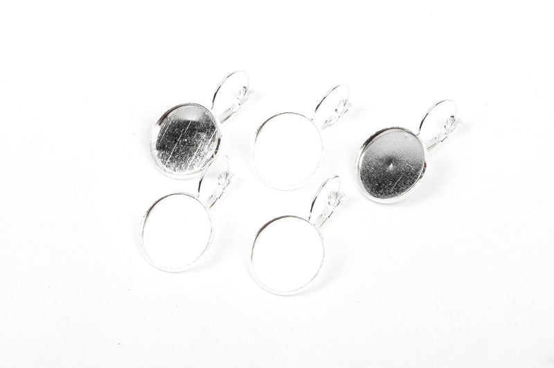 10 (5 pairs) silver plated cabochon bezel setting lever back earring components, fits 18mm round inside bezel  fin0386