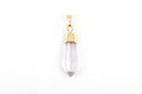 1 Gemstone Pendant, Clear QUARTZ CRYSTAL Faceted Stone, 1.5" long GOLD plated bezel, bail findings  cgm0046