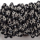 1 yard Black Crystal Rosary Chain, silver, 4mm round faceted crystal beads, fch0219a