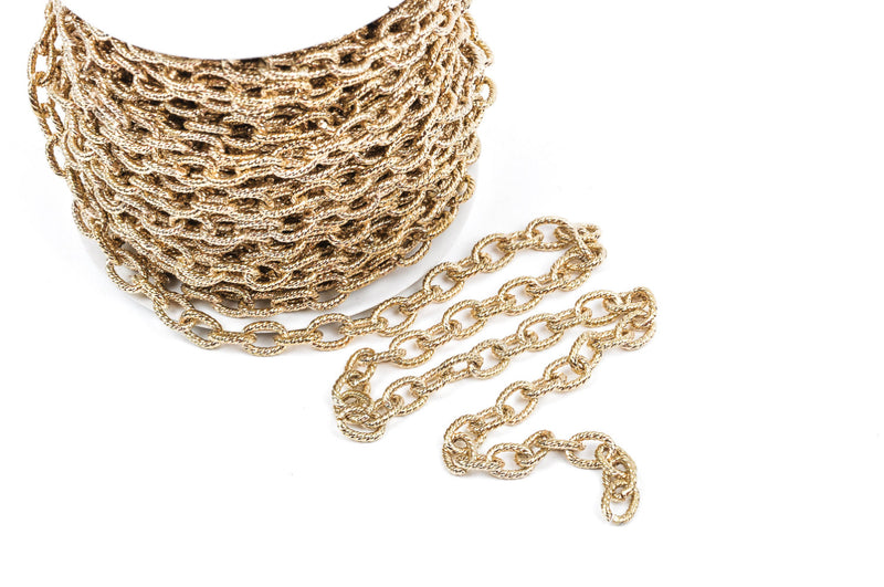 15 yards (45+ feet) Gold Plated Cable Chain, Oval Links are 9x6mm unsoldered, rope design texture, fch0220b