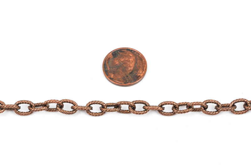 1 yard Copper Cable Chain, Oval Links are 9x6mm unsoldered, rope design texture, fch0225a