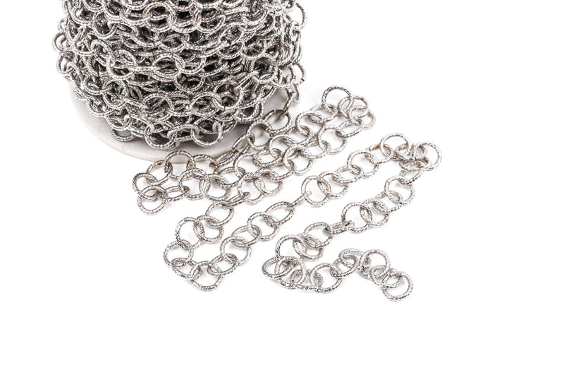 1 yard Silver Tone Cable Chain, Round Links are 10mm unsoldered, rope design texture, fch0221