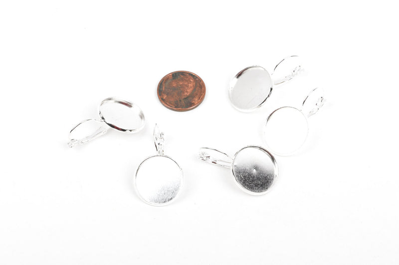 10 (5 pairs) silver plated cabochon bezel setting lever back earring components, fits 18mm round inside bezel  fin0386