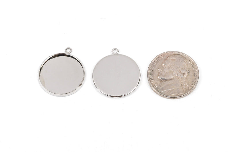 10 Silver Tone Round Circle CABOCHON SETTING Bezel Frame Charm Pendants (fits 18mm cabs)  chs1696