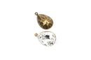 2 Rhinestone Teardrop Drop Charm Pendants, bronze bezel setting, faceted crystal glass, 3/4" long chb0317