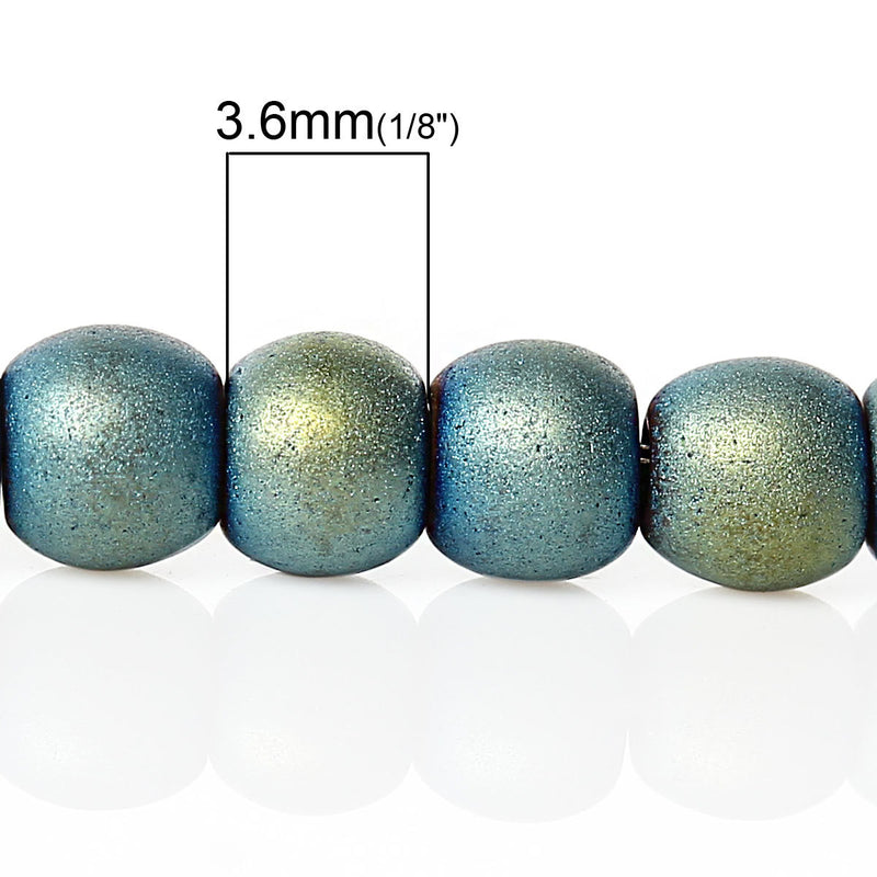 4mm Round Titanium Matte BLUE and GOLD HEMATITE Gemstone Beads, full strand ghe0076