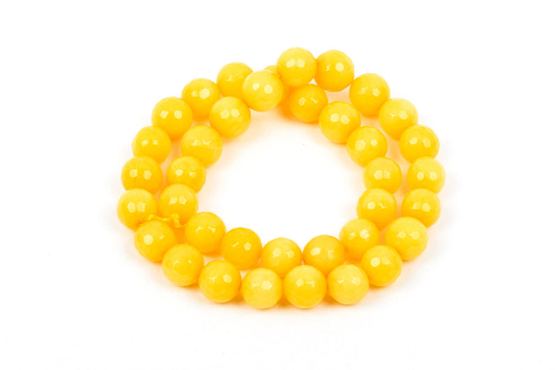 10mm Round Faceted LEMON YELLOW JADE Gemstone Beads, full strand gjd0060