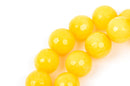 10mm Round Faceted LEMON YELLOW JADE Gemstone Beads, full strand gjd0060
