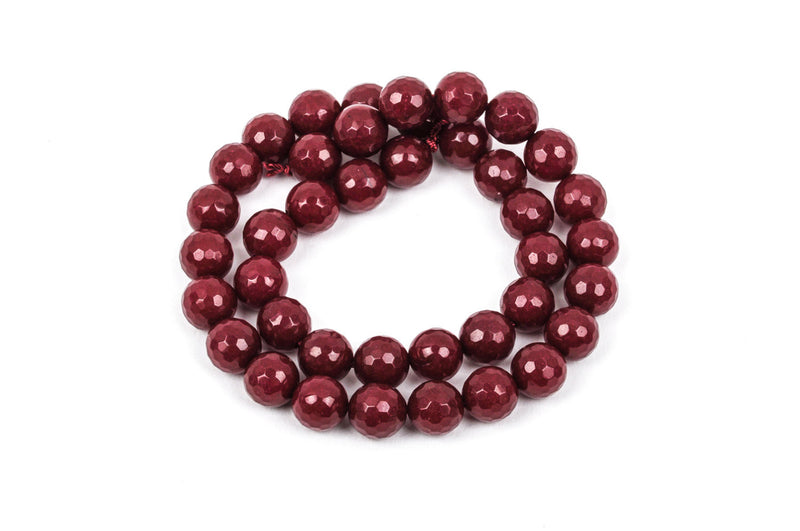 10mm Round Faceted MAROON RED JADE Gemstone Beads, full strand gjd0061