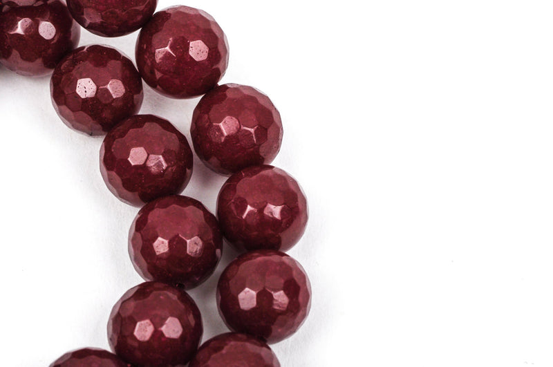 10mm Round Faceted MAROON RED JADE Gemstone Beads, full strand gjd0061