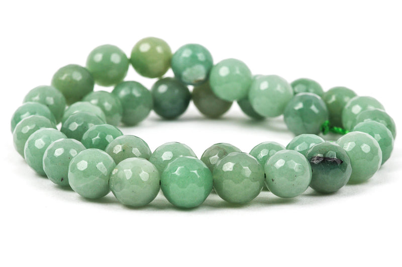 8mm Round Faceted SAGE GREEN JADE Gemstone Beads, full strand gjd0073