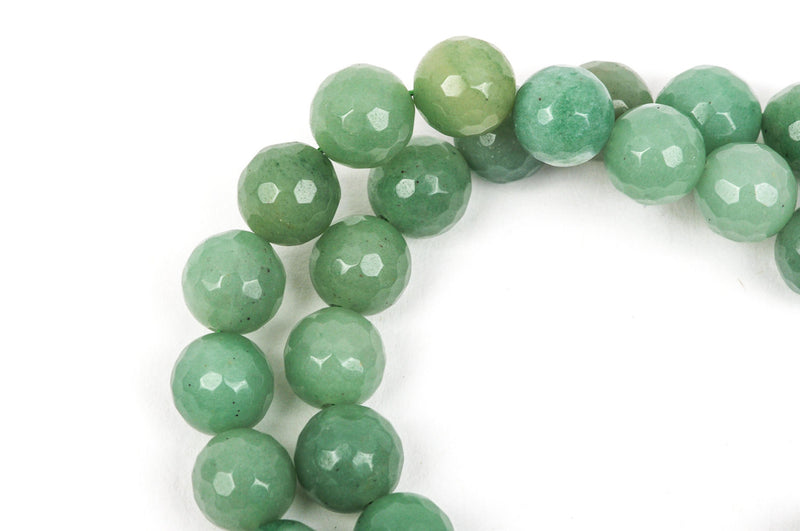 10mm Round Faceted SAGE GREEN JADE Gemstone Beads, full strand gjd0062