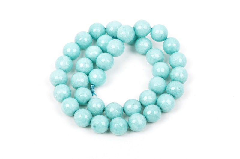 10mm Round Faceted BABY BLUE JADE Gemstone Beads, full strand gjd0059