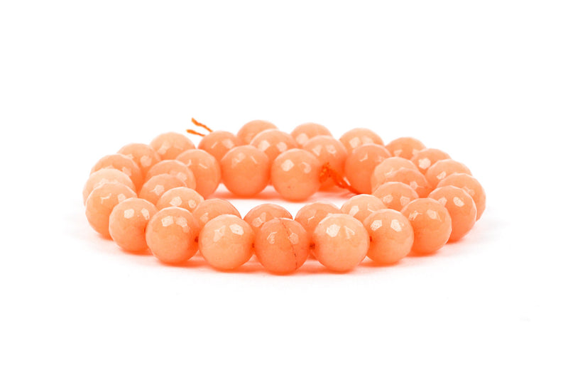 10mm Round Faceted LIGHT PEACH Tangerine JADE Gemstone Beads, full strand gjd0065