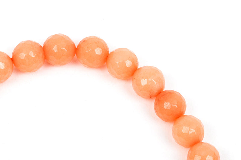 10mm Round Faceted LIGHT PEACH Tangerine JADE Gemstone Beads, full strand gjd0065