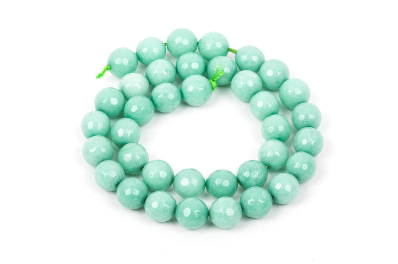 10mm Round Faceted MINT GREEN JADE Gemstone Beads, full strand gjd0063