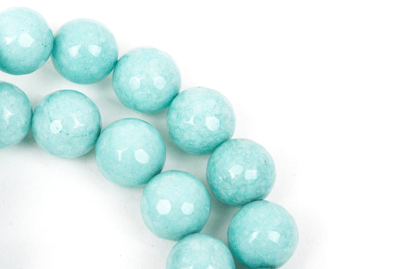 10mm Round Faceted BABY BLUE JADE Gemstone Beads, full strand gjd0059