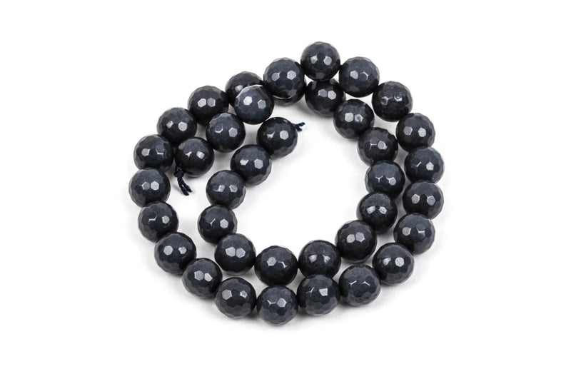 8mm Round Faceted Dark BLUE GREY JADE Gemstone Beads, full strand gjd0075