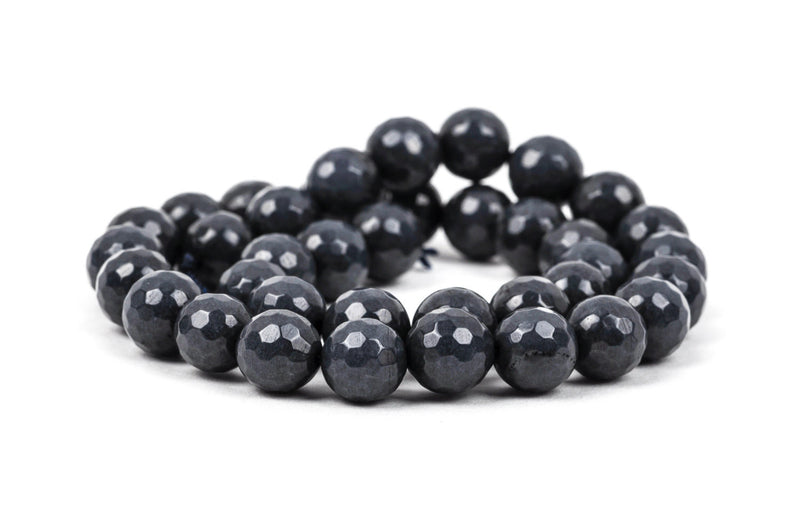 8mm Round Faceted Dark BLUE GREY JADE Gemstone Beads, full strand gjd0075