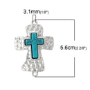 2 Silver and Turquoise Cross Connector Links, Pendant Charms, Hammered Silver, 2-1/4" long chs1726