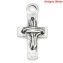 50 Bulk Silver Metal RUSTIC CROSS Charm Pendants, 7/8"  chs1731b