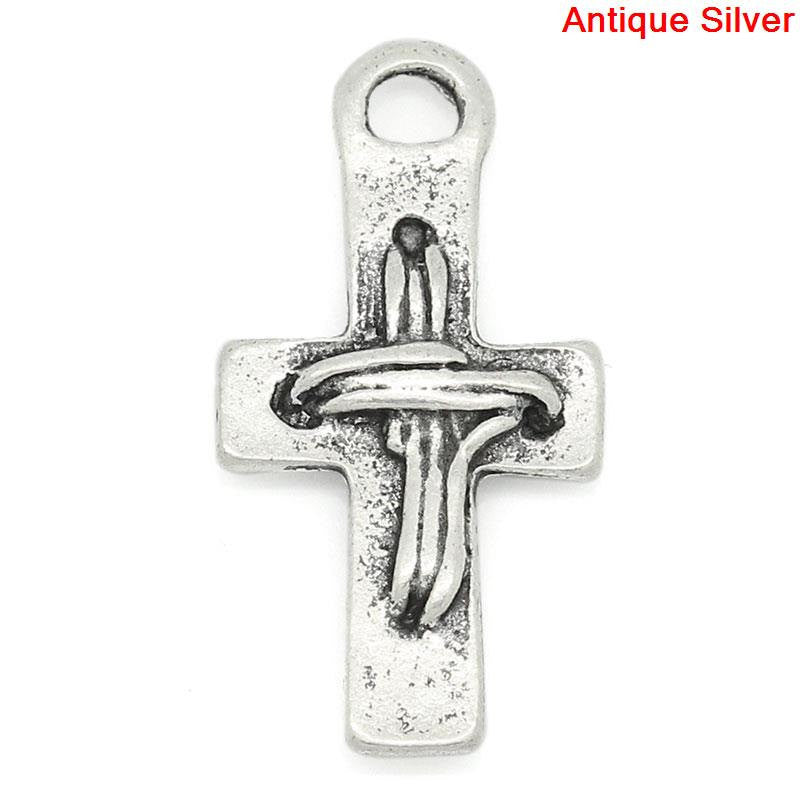 10 Silver Metal RUSTIC CROSS Charm Pendants, 7/8"  chs1731a