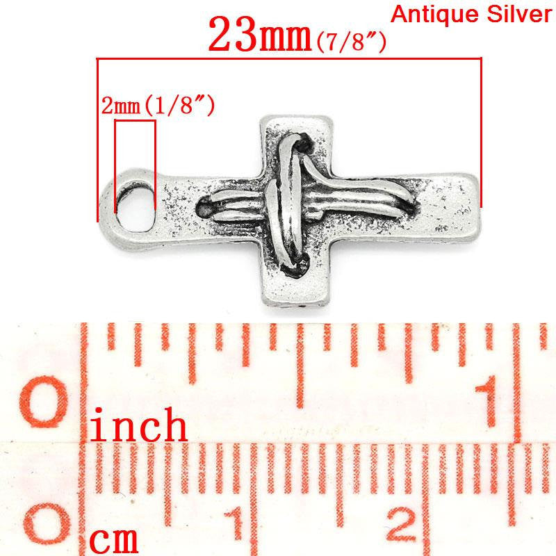 10 Silver Metal RUSTIC CROSS Charm Pendants, 7/8"  chs1731a