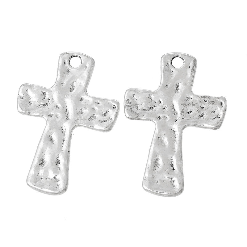 20 Hammered Silver Cross Pendant Charms, large 1-3/4" long chs1728b