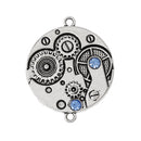 2 Steampunk Watch Face Charm Connector Links, Blue Crystal Rhinestones, 1-3/8" diameter chs1735