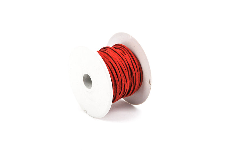 70 feet Spool of Faux Suede Lacing Cord, BRIGHT RED 3mm x 1.5mm cor0036