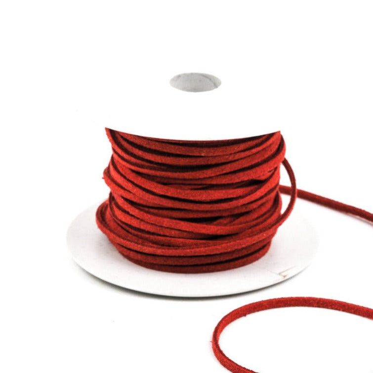 70 feet Spool of Faux Suede Lacing Cord, BRIGHT RED 3mm x 1.5mm cor0036