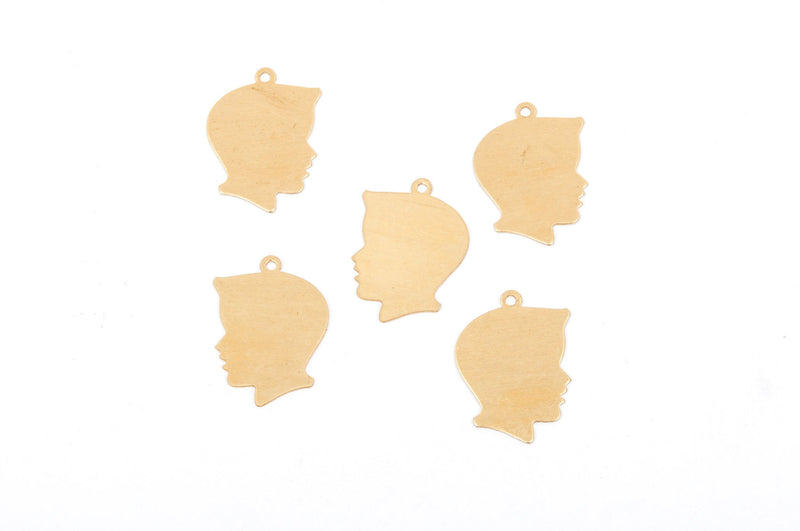 5 Gold Brass BOY HEAD Metal Stamping Blanks, Tags, 1" tall  24 gauge msb0230