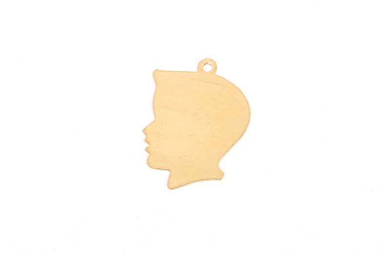 5 Gold Brass BOY HEAD Metal Stamping Blanks, Tags, 1" tall  24 gauge msb0230