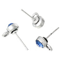 10 Rhinestone Earring Post Components, 6mm SAPPHIRE BLUE Stones, loop for hanging charms or beads (5 pairs) fin0394