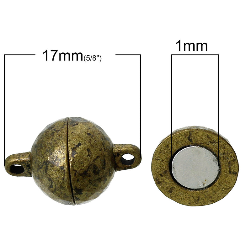 2 Bronze Metal Magnetic Ball Clasps, 11mm  fcl0126