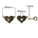 2 Bronze Metal Magnetic HEART Clasps, 1" long  fcl0129