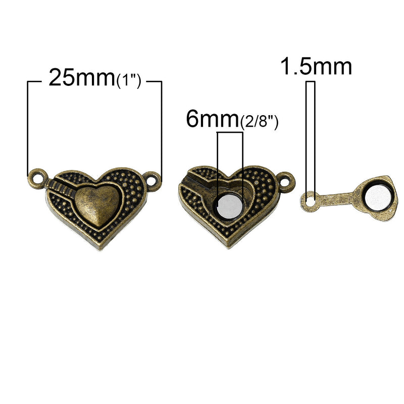 2 Bronze Metal Magnetic HEART Clasps, 1" long  fcl0129