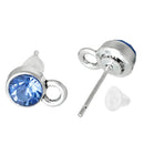 10 Rhinestone Earring Post Components, 6mm SAPPHIRE BLUE Stones, loop for hanging charms or beads (5 pairs) fin0394