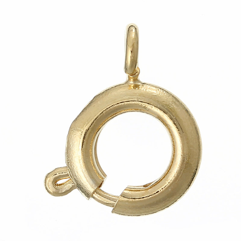 10 Gold Tone Spring Ring Clasps, 18k GOLD PLATED, 7mm diameter bolt lever, fcl0130