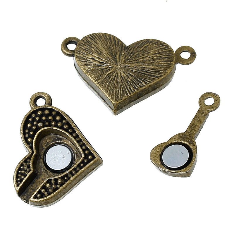 2 Bronze Metal Magnetic HEART Clasps, 1" long  fcl0129