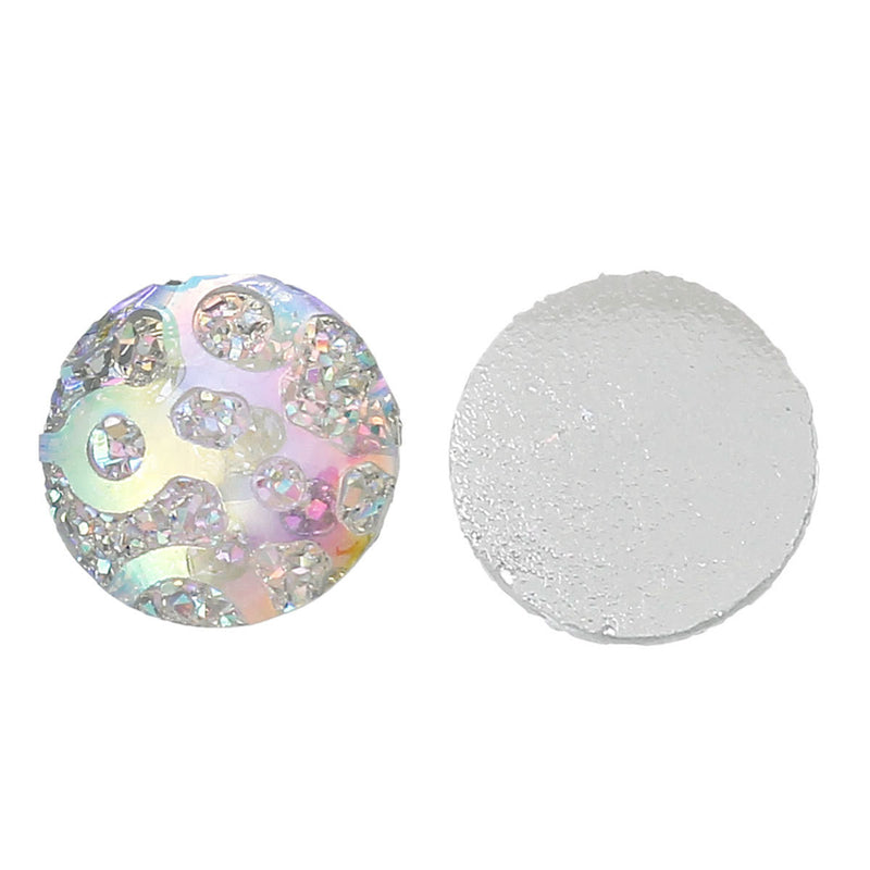 20 Round Resin Metallic Frosted WHITE AB Druzy Cabochons, 10mm, 3/8"  cab0270