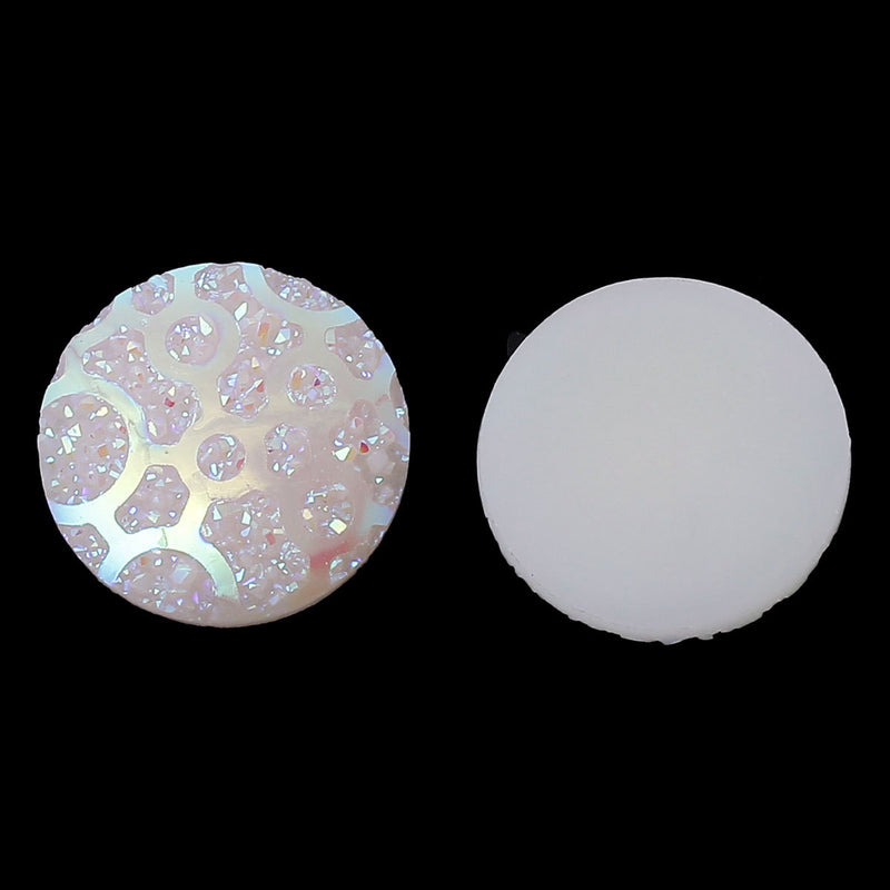 10 Round Resin Metallic Frosted WHITE AB Druzy Cabochons, 16mm, 5/8"  cab0269