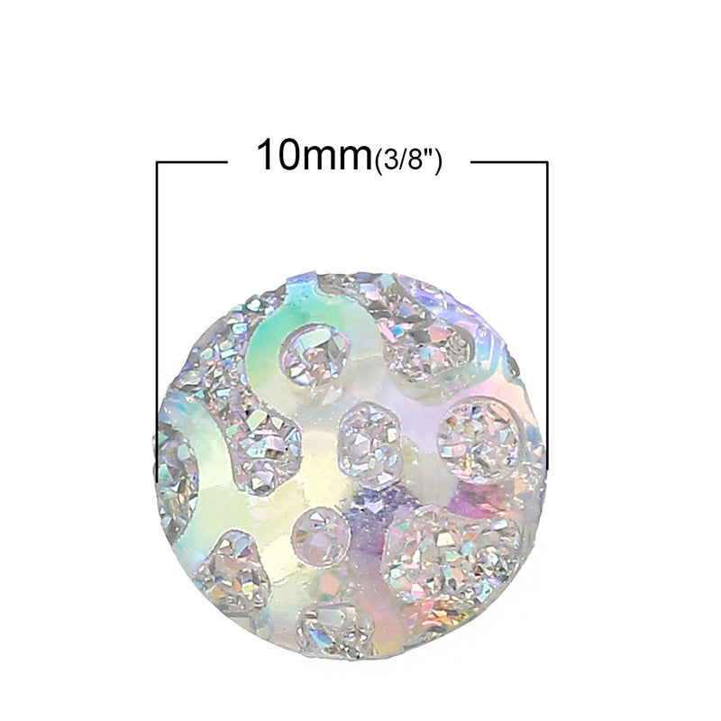 20 Round Resin Metallic Frosted WHITE AB Druzy Cabochons, 10mm, 3/8"  cab0270