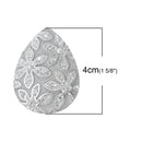 5 Large Teardrop Resin Metallic Frosted WHITE and SILVER Flat Back Cabochons, 40x30mm, 1-5/8" x 1-1/8"  cab0272