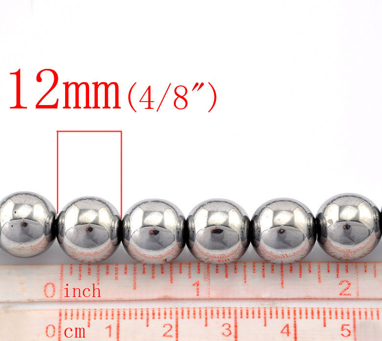 12mm Round Titanium Coated SILVER HEMATITE Gemstone Beads  ghe0079