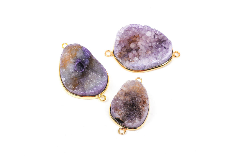 1 PURPLE DRUZY Gemstone Connector Link, GOLD Plated Bezel, 1.5" long  gdz0005