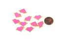 2 Hot PINK and GOLD Heart Enamel and Metal Connector Charms . che0199
