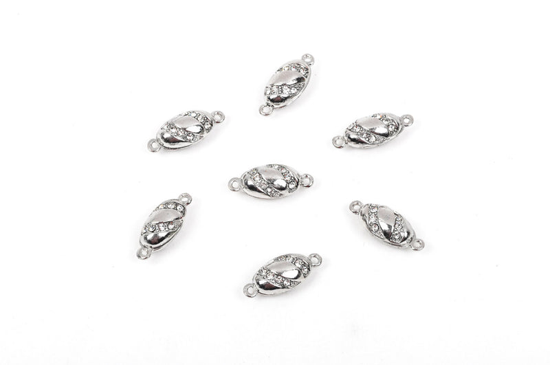 2 Oval Rhinestone Silver Tone Metal Magnetic Clasps, 12mm  fcl0131