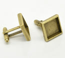 6 Square Cuff Link blanks, bronze plated bezel tray blanks, fits 14mm cabochons fin0395